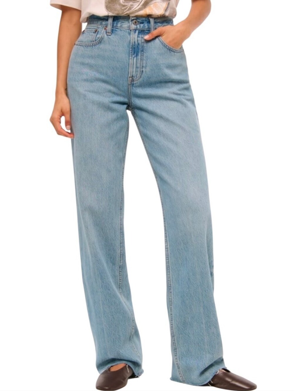 Abercrombie & Fitch Short Loose High Rise Jean Raw Hem Rigid Denim 33 16 Short